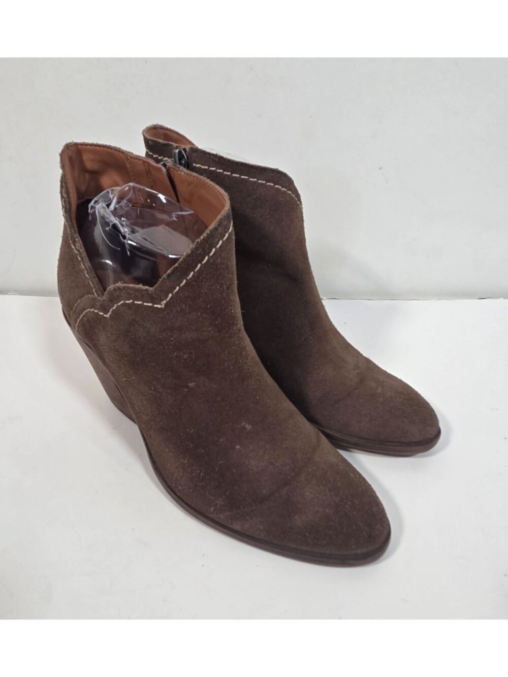 Lucky Brand Brown Suede Wedge Ankle Booties Side Zip Boho Western 8 - Picture 2 of 10
